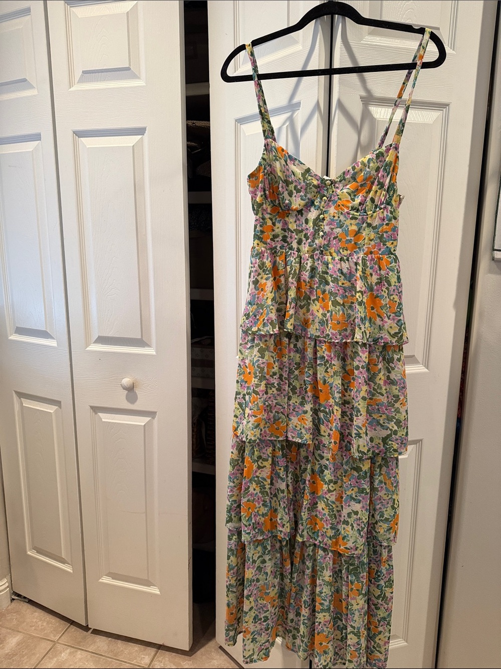 Astr Floral Tiered Maxi Dress — Yellow, Green & Purple